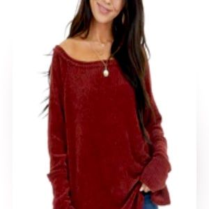 Bucket List maroon Chenille knit long sleeve sweater with thumb holes